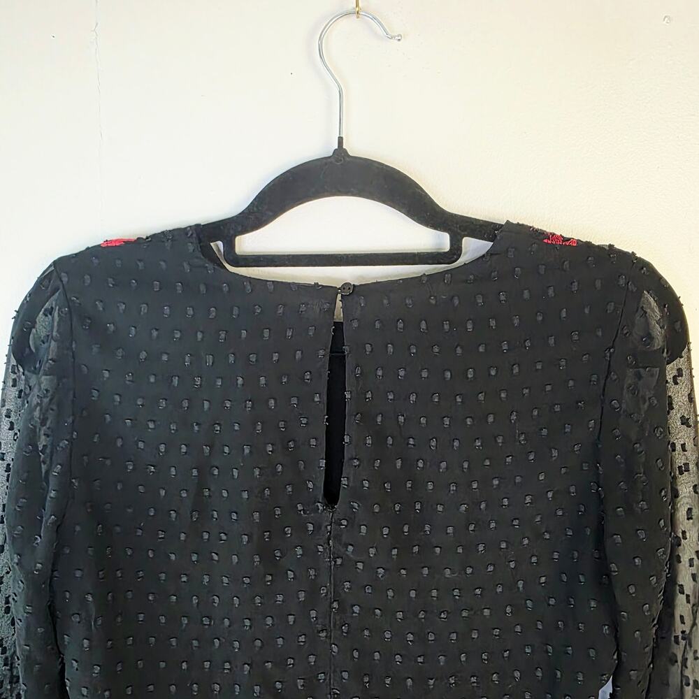 American Eagle Outfitters Blouse Small Black Floral Embroidered Boho Peplum - Picture 7 of 12